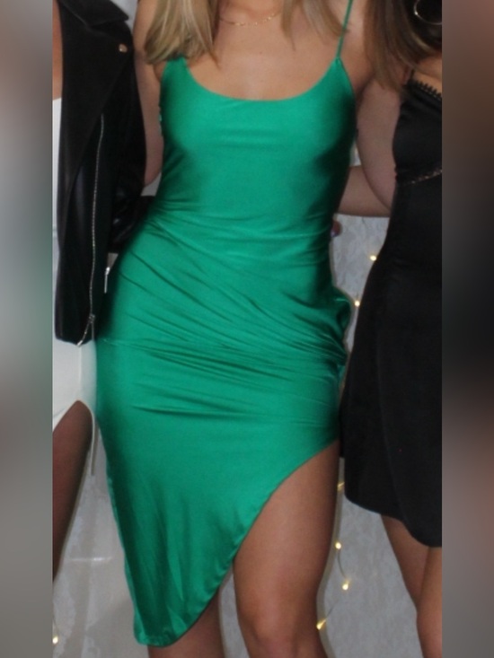 superdown Dresses & Skirts - superdown Emerald Green Asymmetrical Satin Slip Dress only worn once!